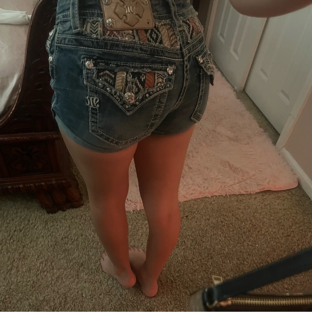 Miss Me Blue Jean Shorts with Silver Accents